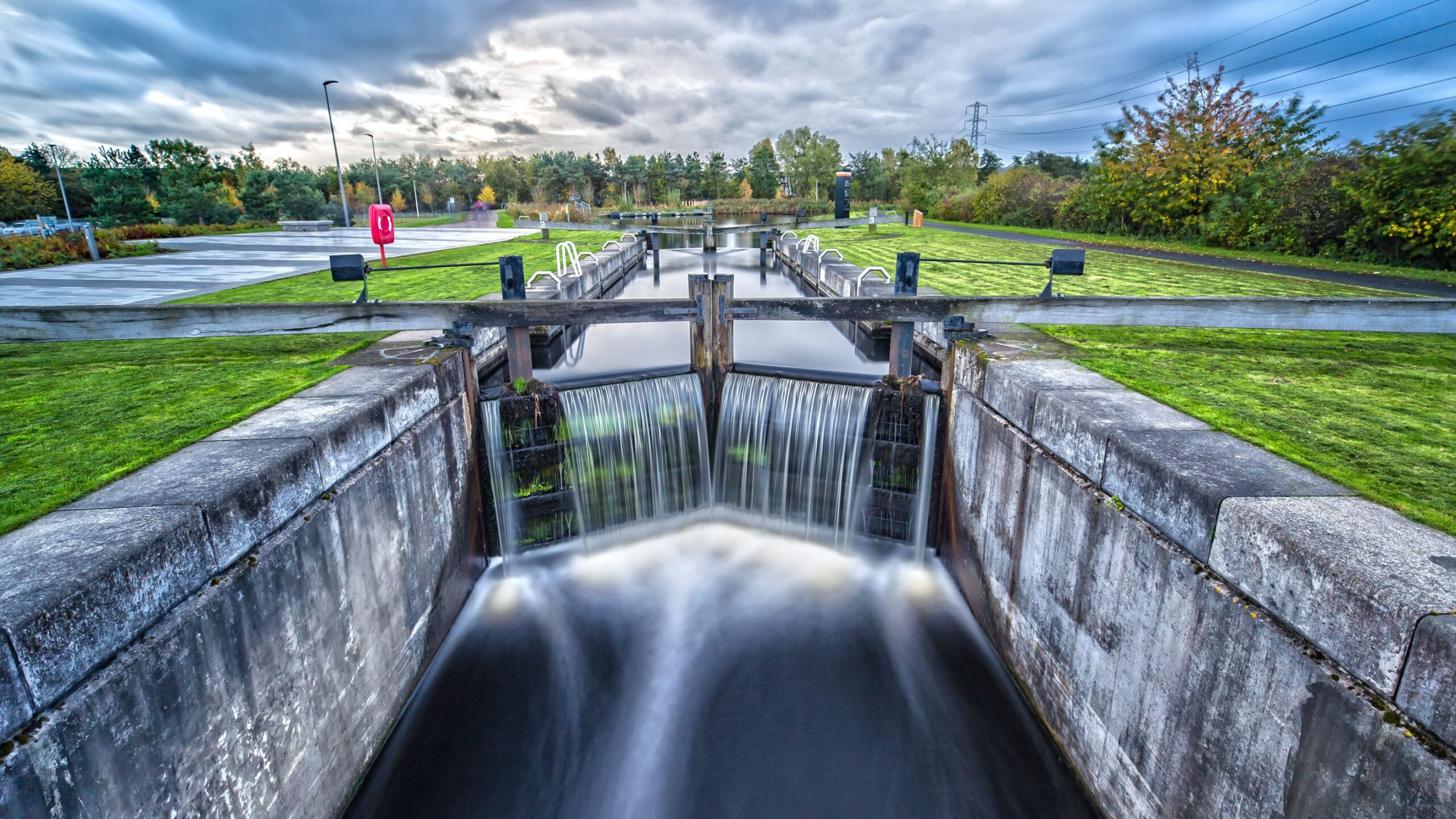 Time lapse photo of water passing through a navigation lock