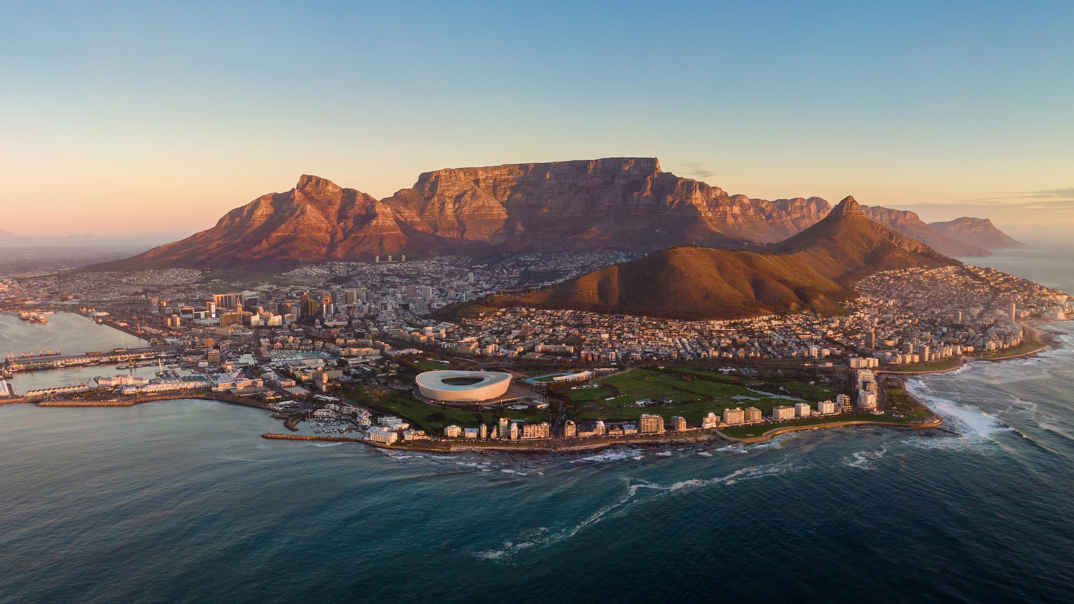 Aerial Panorama of Cape Town at Sunset, Western Cape, South Africa
